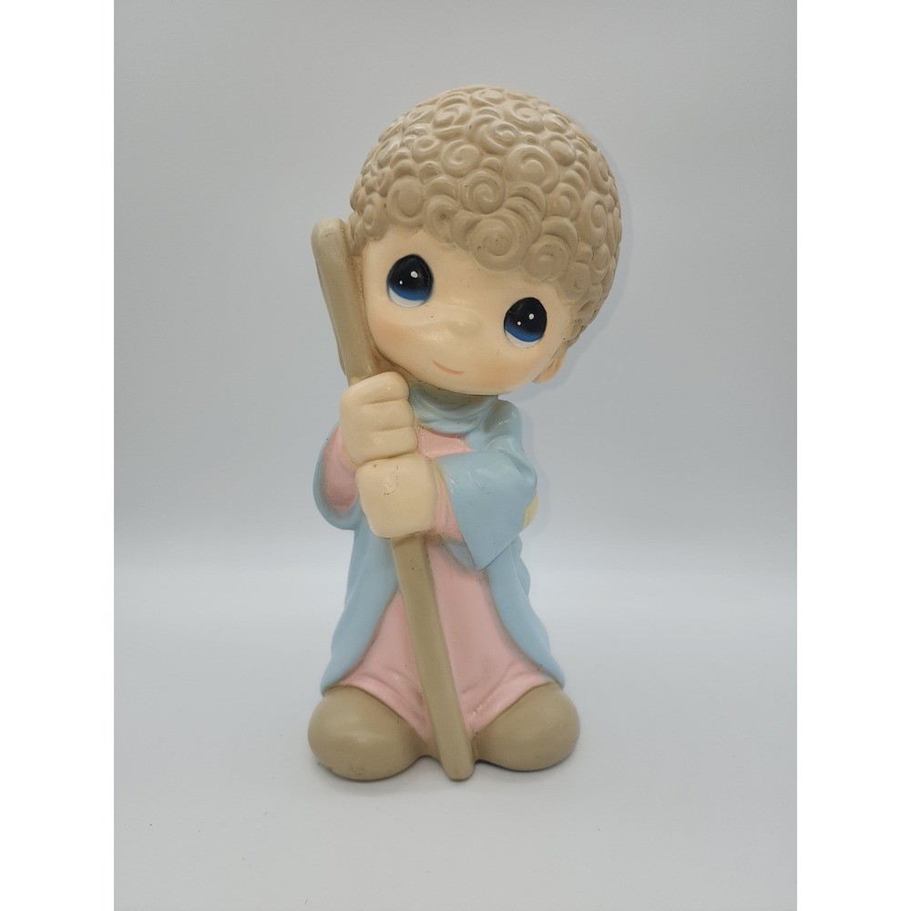 Precious Moments Shepherd Boy Figurine Blue Robe Pink Tunic Curly Hair 11 Inch